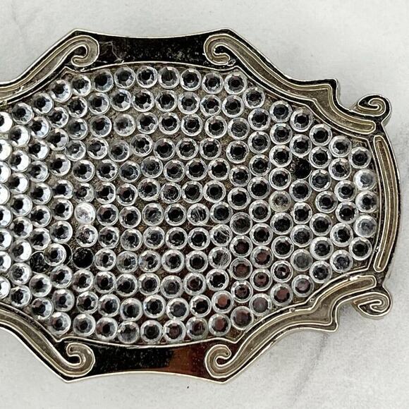 Silver Tone Rhinestone Scroll Western Bling Belt Buckle - Picture 4 of 10